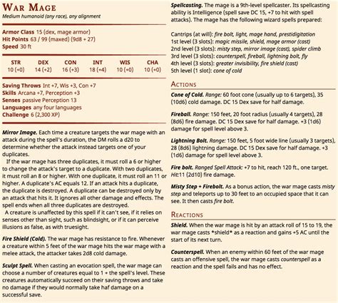mage stat block 5e.